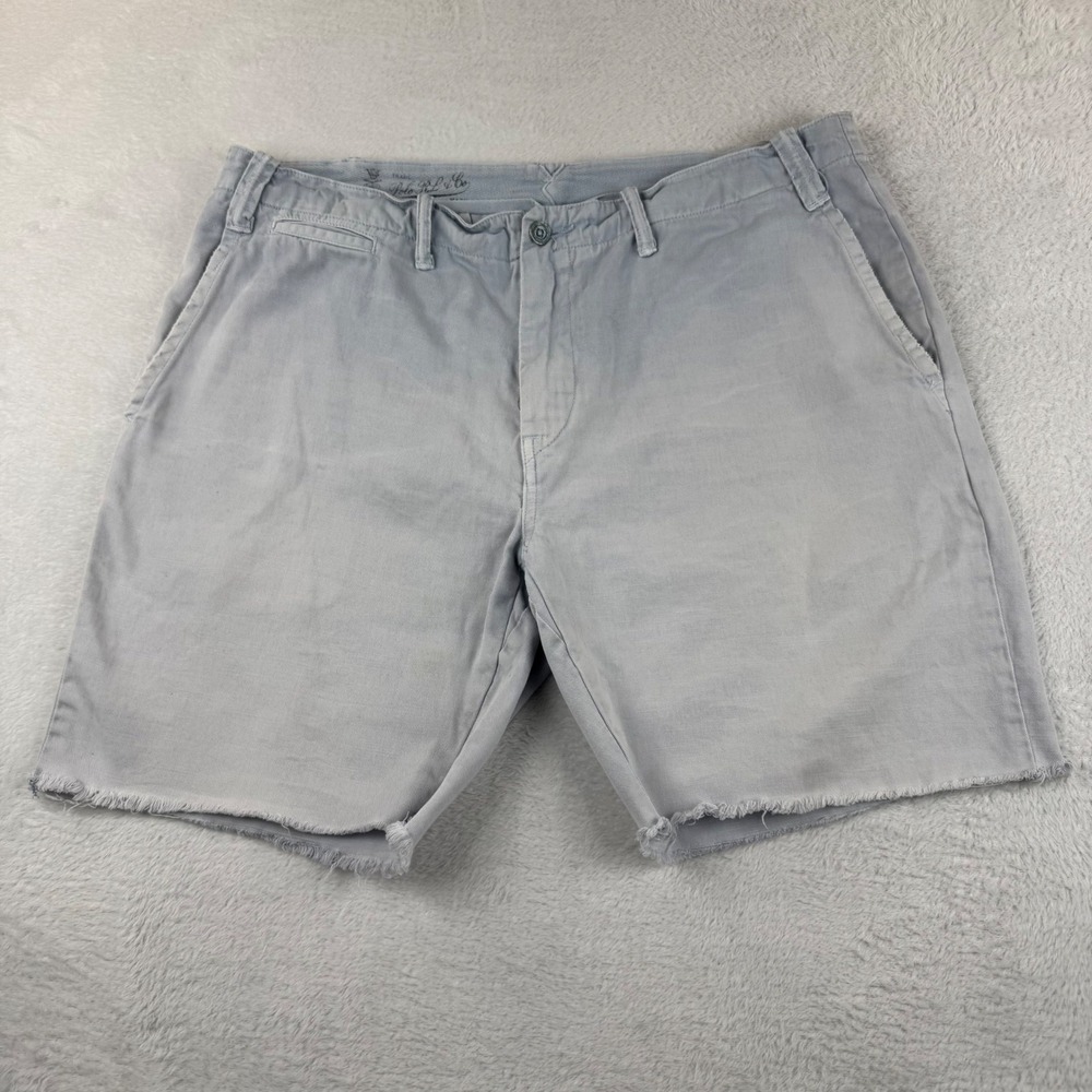 Polo Ralph Lauren Straight Fit Shorts Men 38 Blue Grey Raw Hem Distressed Cotton